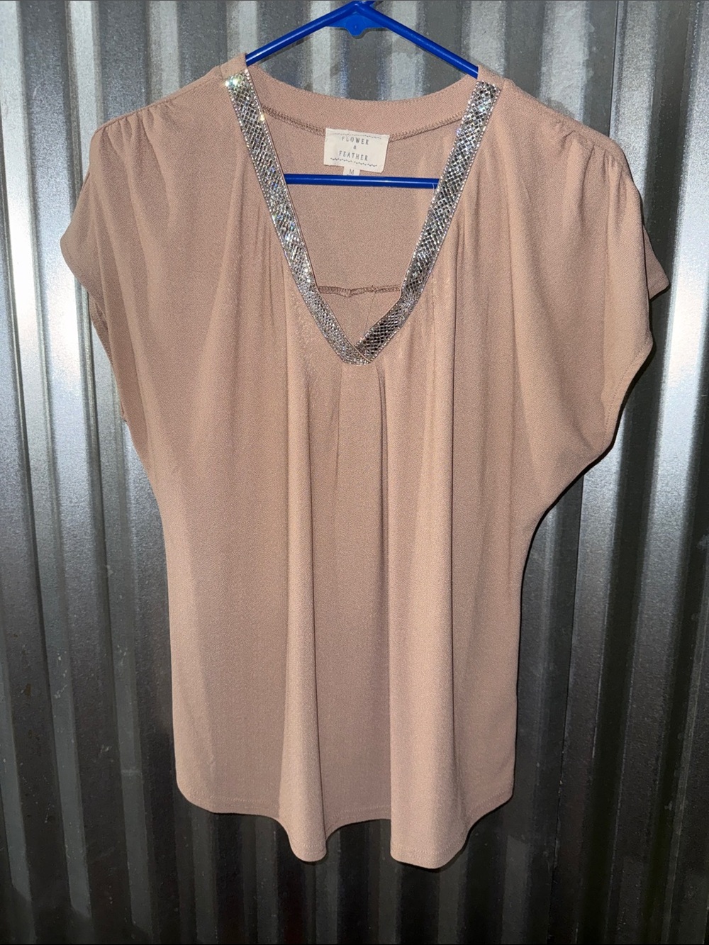Flower by Tummy Embellished V-Neck Womens Top in Blush